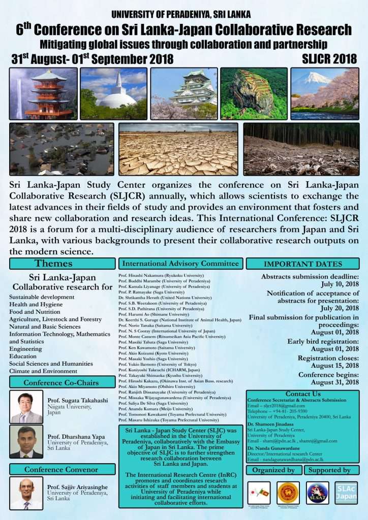 6th Annual Conference on Sri Lanka Japan collaborative research: SLJCR- 2018